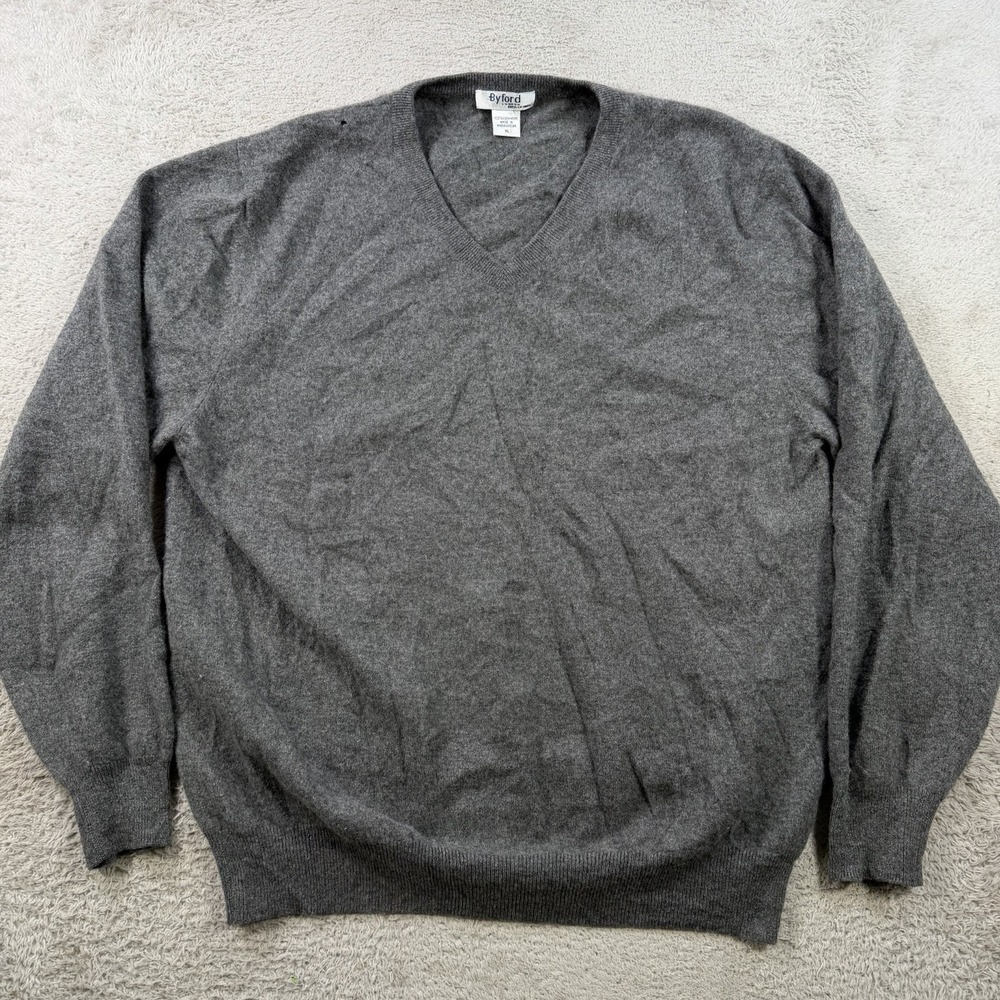 Byford London Sweater Men XL Grey 100% Cashmere V-Neck Soft Lightweight Pullover